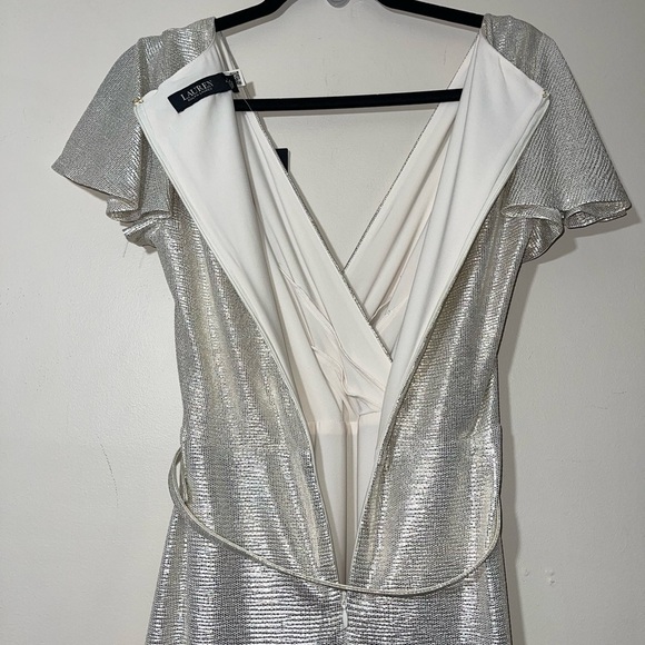 Ralph Lauren Belted Metallic Knit Flutter Sleeve Gown size 4 - Picture 10 of 11